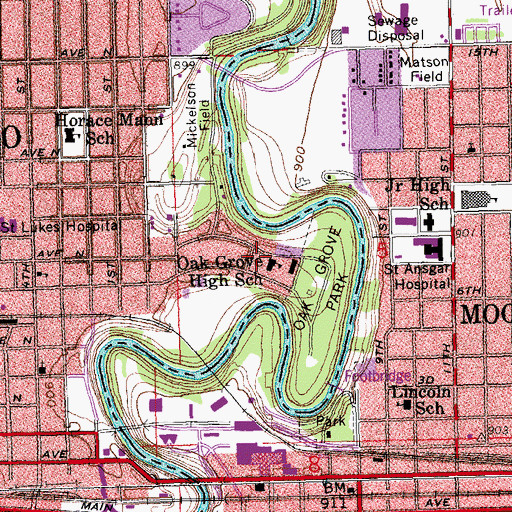 Topographic Map of Oak Grove Lutheran High School, ND