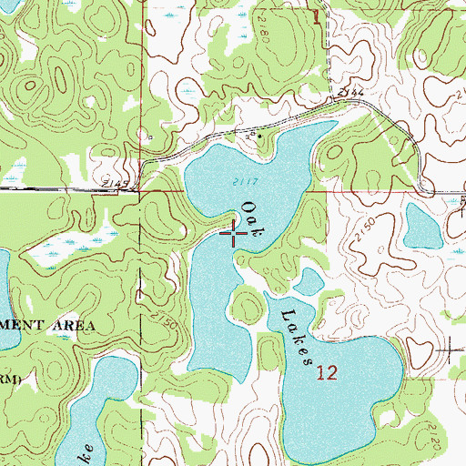 Topographic Map of Oak Lakes, ND