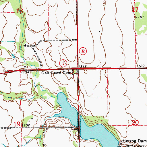 Topographic Map of Oak Lawn Cemetery, ND