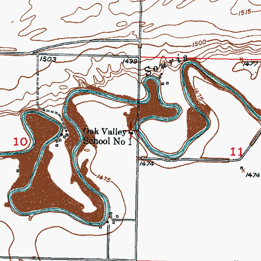 Topographic Map of Oak Valley School Number 1, ND