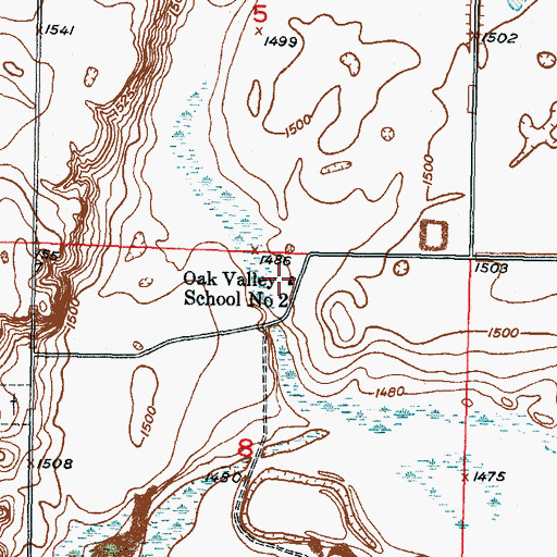 Topographic Map of Oak Valley School Number 2, ND