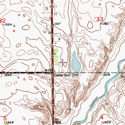 Topographic Map of Oakes Golf Club, ND