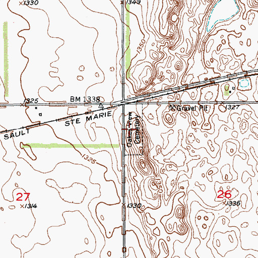 Topographic Map of Oakes View Cemetery, ND
