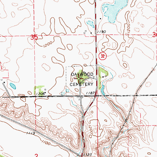 Topographic Map of Oakwood Cemetery, ND