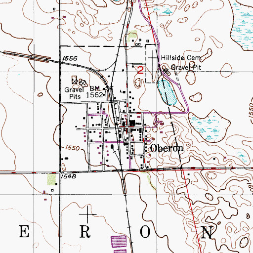 Topographic Map of Oberon, ND
