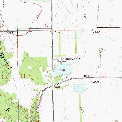 Topographic Map of Odalen Church, ND
