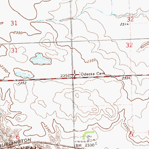 Topographic Map of Odessa Cemetery, ND