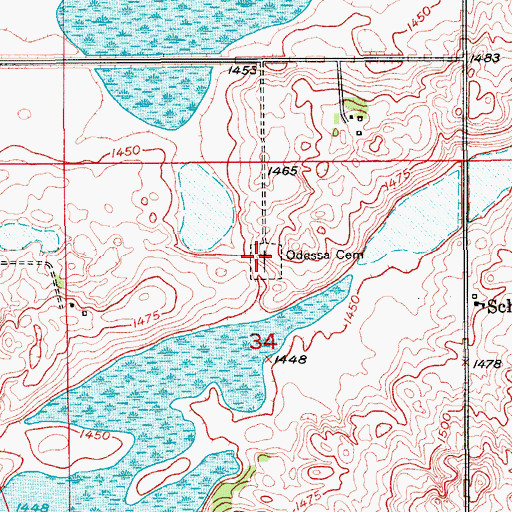 Topographic Map of Odessa Cemetery, ND