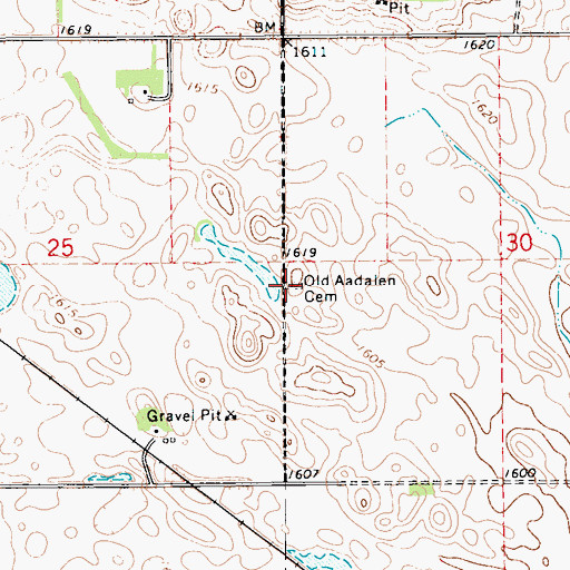 Topographic Map of Old Aadalen Cemetery, ND