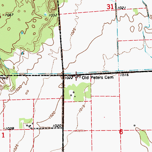 Topographic Map of Old Peters Cemetery, ND