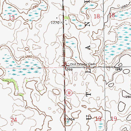 Topographic Map of Old Trinity Cemetery, ND