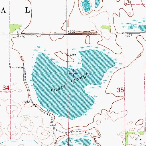 Topographic Map of Olsen Slough, ND