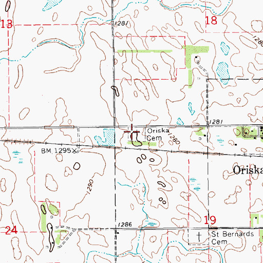 Topographic Map of Oriska Cemetery, ND