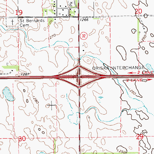 Topographic Map of Oriska Interchange, ND