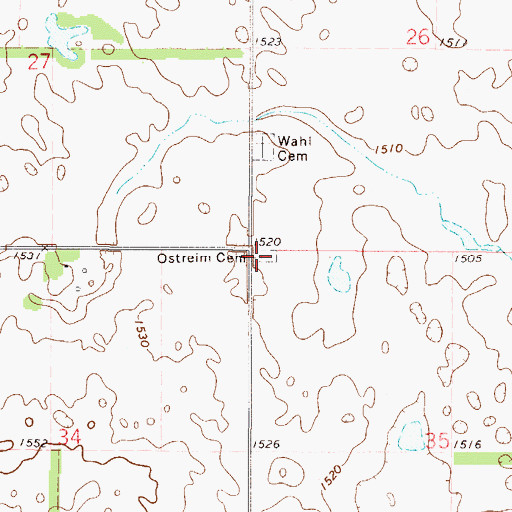 Topographic Map of Ostreim Cemetery, ND