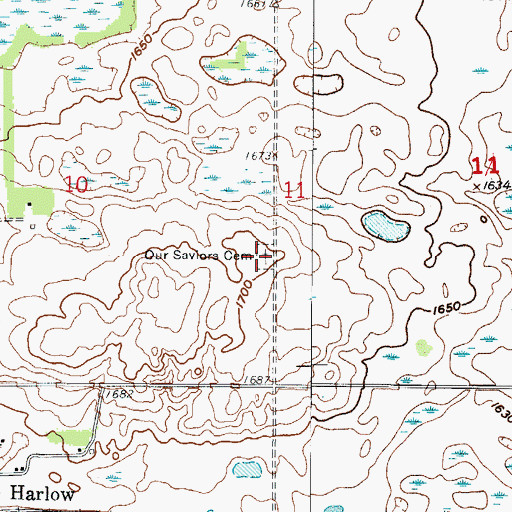 Topographic Map of Our Saviour Lutheran Church Cemetery, ND