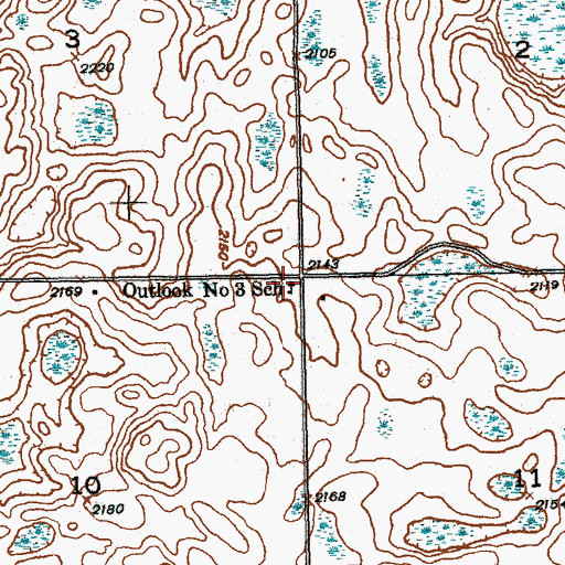 Topographic Map of Outlook Number 3 School, ND