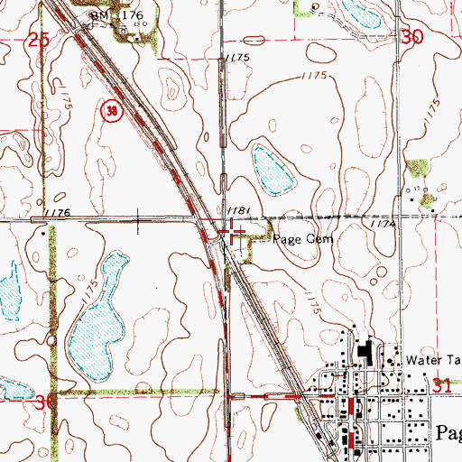 Topographic Map of Page Cemetery, ND