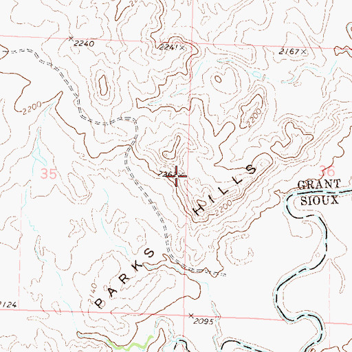 Topographic Map of Parks Hills, ND