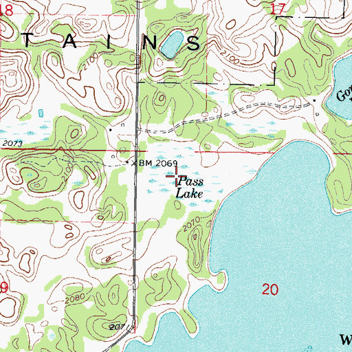 Topographic Map of Pass Lake, ND