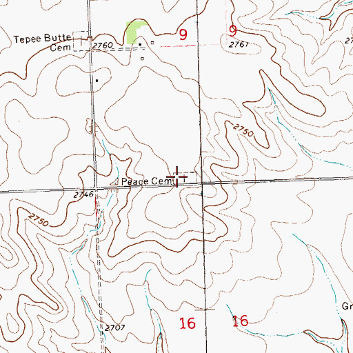 Topographic Map of Peace Lutheran Cemetery, ND
