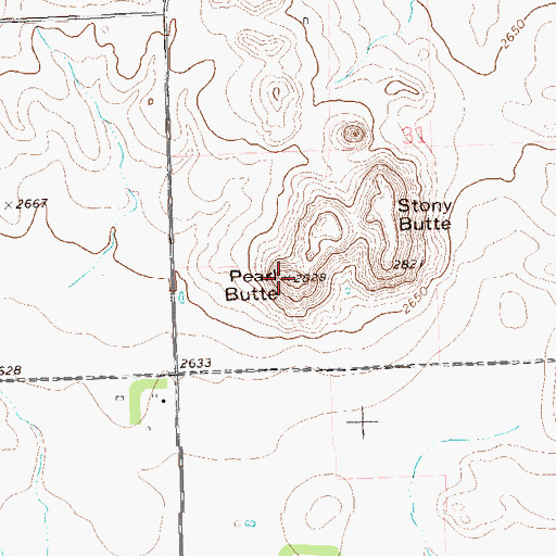 Topographic Map of Pearl Butte, ND