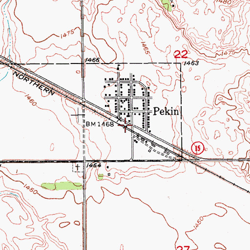 Topographic Map of Pekin, ND