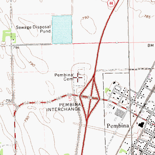 Topographic Map of Pembina Cemetery, ND