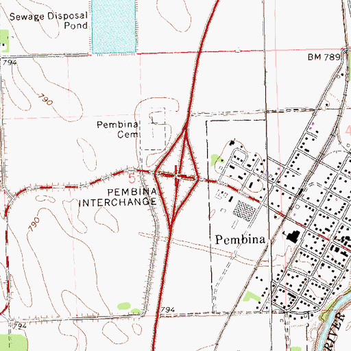 Topographic Map of Pembina Interchange, ND