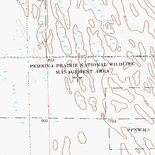 Topographic Map of Pembina Prairie National Wildlife Management Area, ND