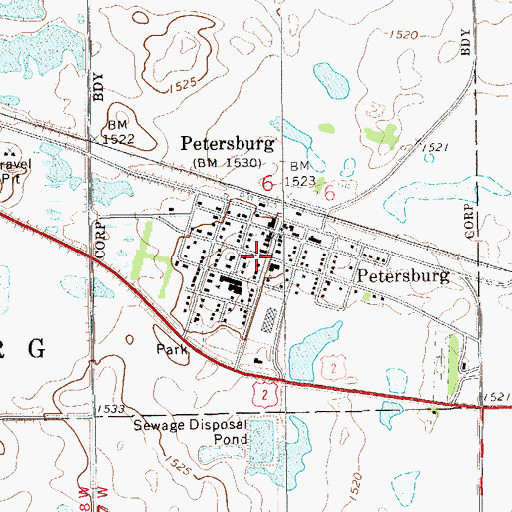 Topographic Map of Petersburg, ND
