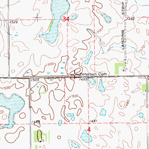 Topographic Map of Peterson Cemetery, ND