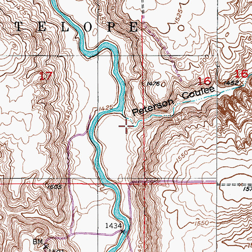Topographic Map of Peterson Coulee, ND