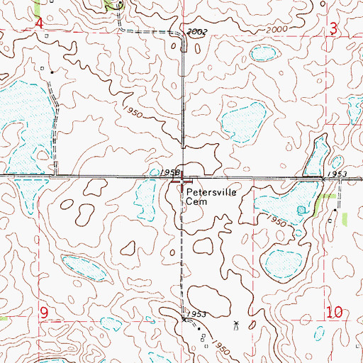Topographic Map of Petersville Cemetery, ND