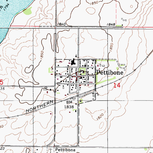 Topographic Map of Pettibone, ND