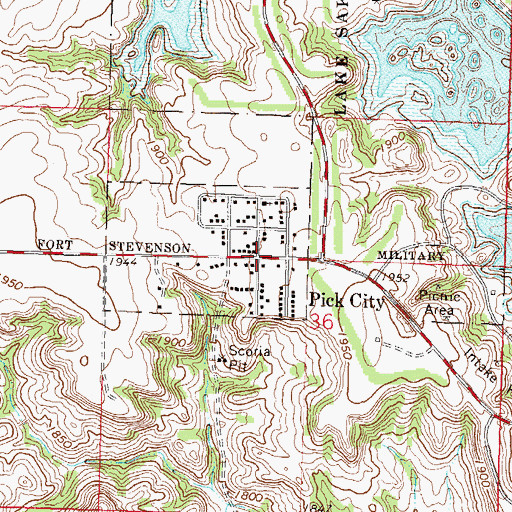 Topographic Map of Pick City, ND