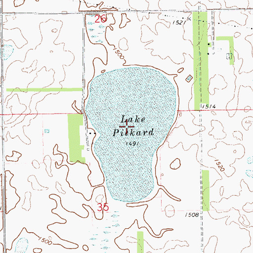 Topographic Map of Lake Pickard, ND