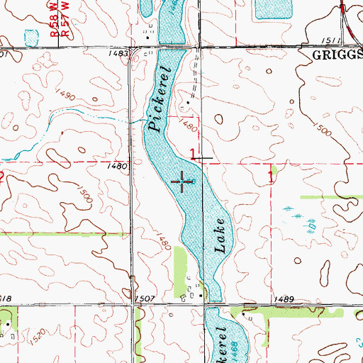 Topographic Map of Pickerel Lake, ND