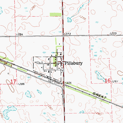Topographic Map of Pillsbury, ND