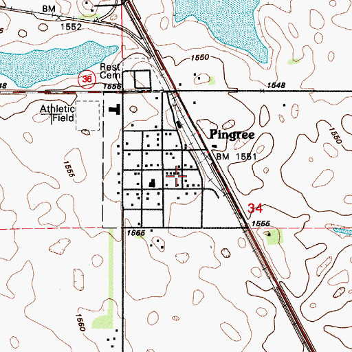 Topographic Map of Pingree, ND
