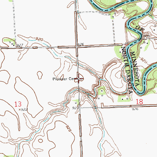 Topographic Map of Pioneer Cemetery, ND