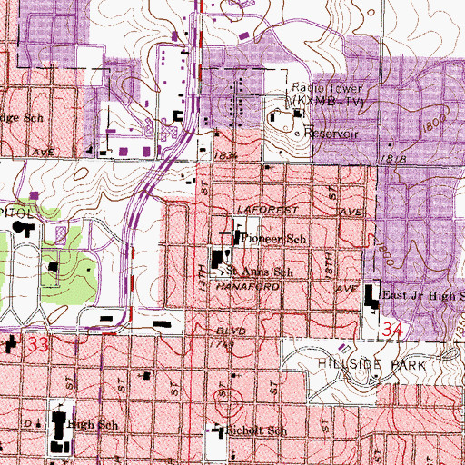 Topographic Map of Pioneer Elementary School, ND