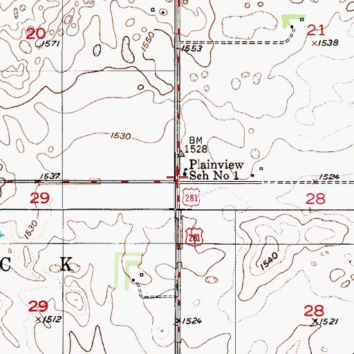 Topographic Map of Plainview School Number 1, ND