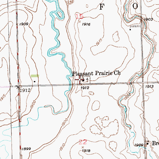 Topographic Map of Pleasant Prairie Church, ND