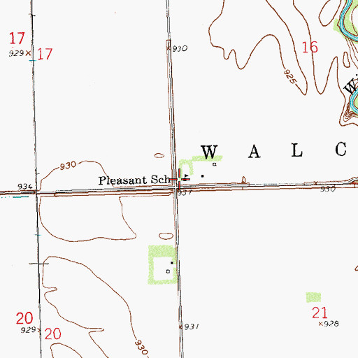 Topographic Map of Pleasant School, ND