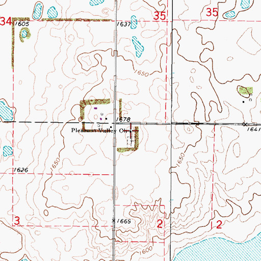 Topographic Map of Pleasant Valley Church, ND