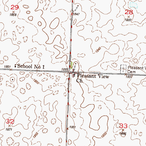 Topographic Map of Pleasant View Church, ND