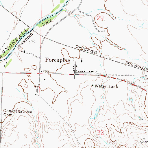 Topographic Map of Porcupine, ND