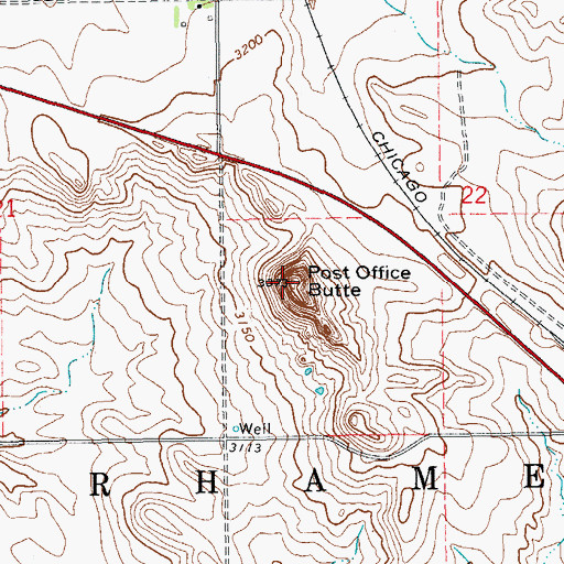 Topographic Map of Post Office Butte, ND