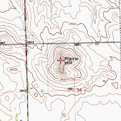Topographic Map of Prairie Hill, ND